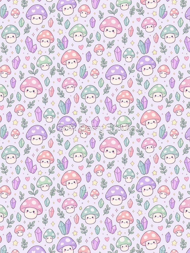 Kawaii Crystal Mushroom Pastel Pattern by Soft Berry Studio