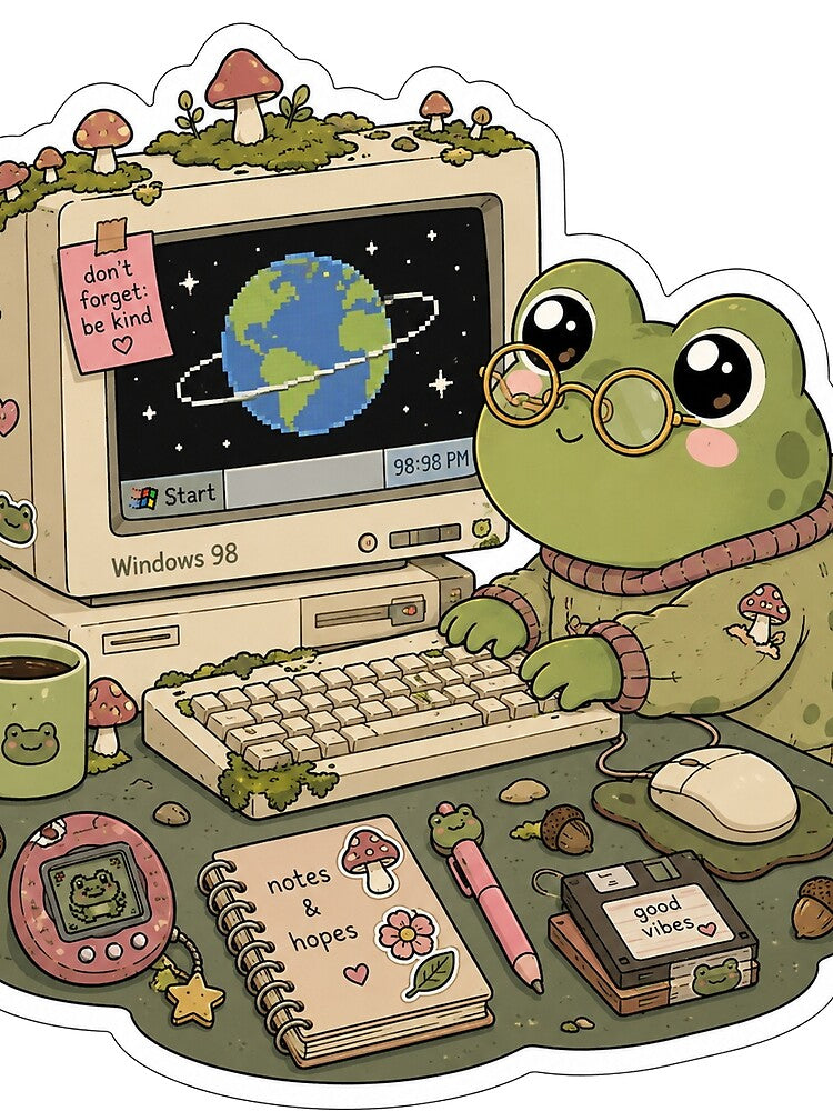 Goblincore Frog Retro Computer Y2K Nostalgia Sticker by DigitalDream Gallery