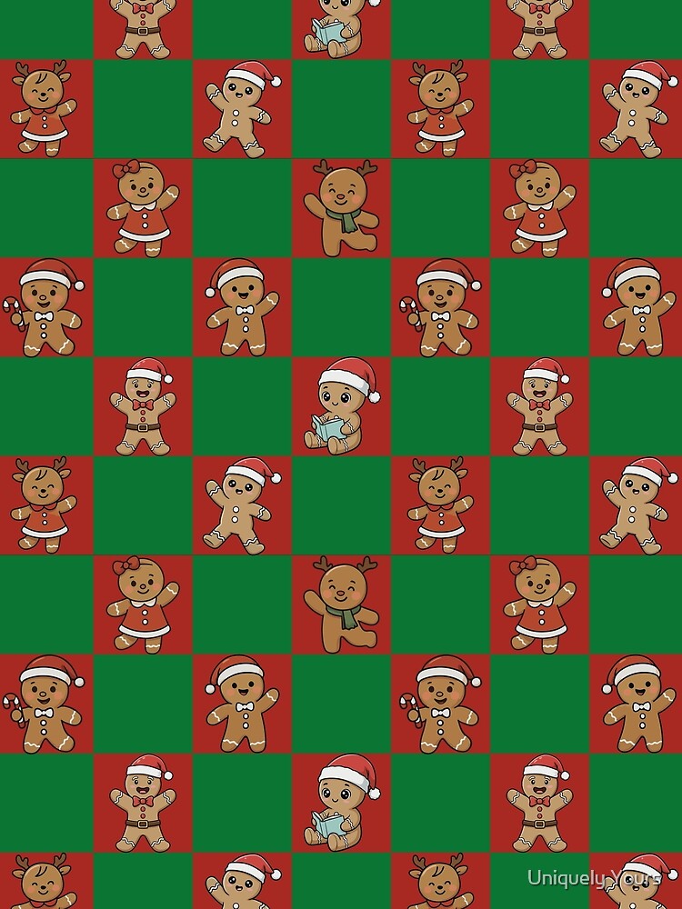 Cute Kawaii Gingerbread Family Christmas Checkerboard by Uniquely Yours