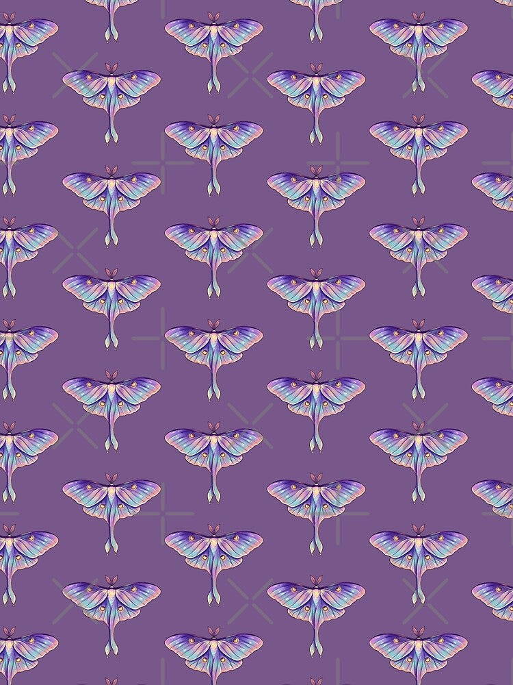 Lavender Luna Moth Pastel Celestial Fantasy Moth Art by Crystal Moon