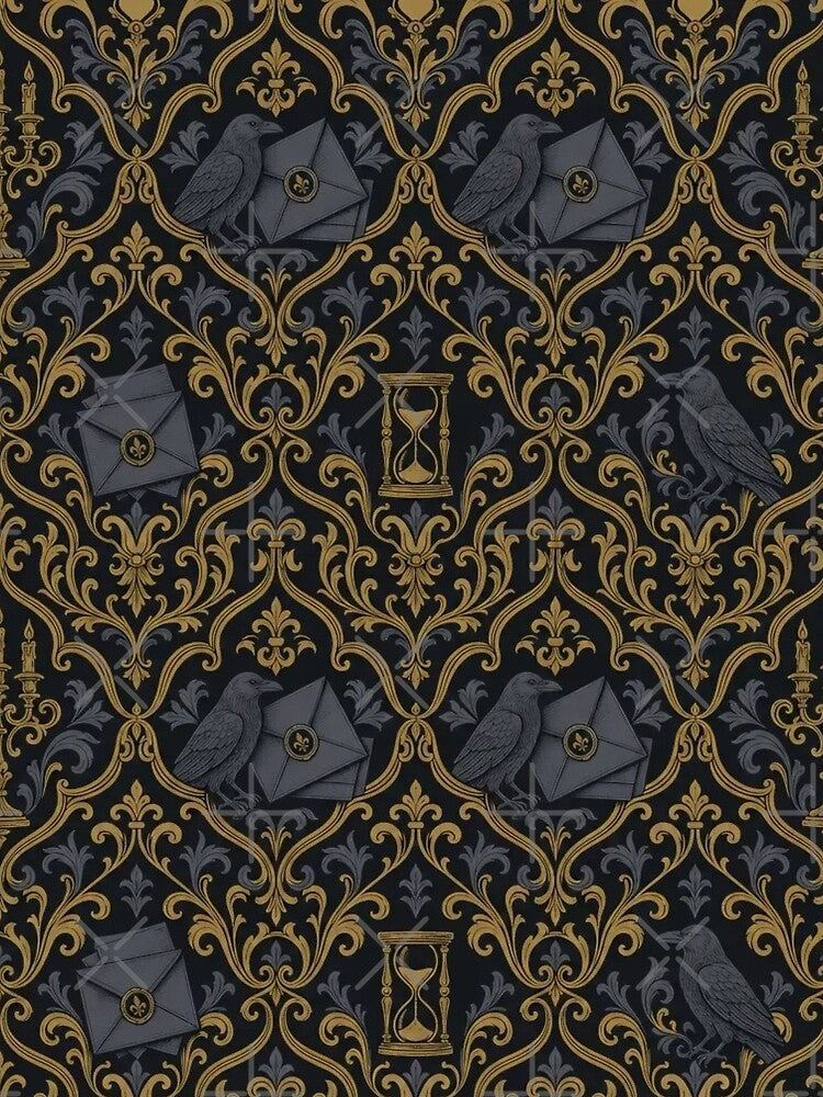 Candlelit Study Damask Seamless Pattern | Vintage Bookish Dark Academia Toile Repeat by StickyGuys