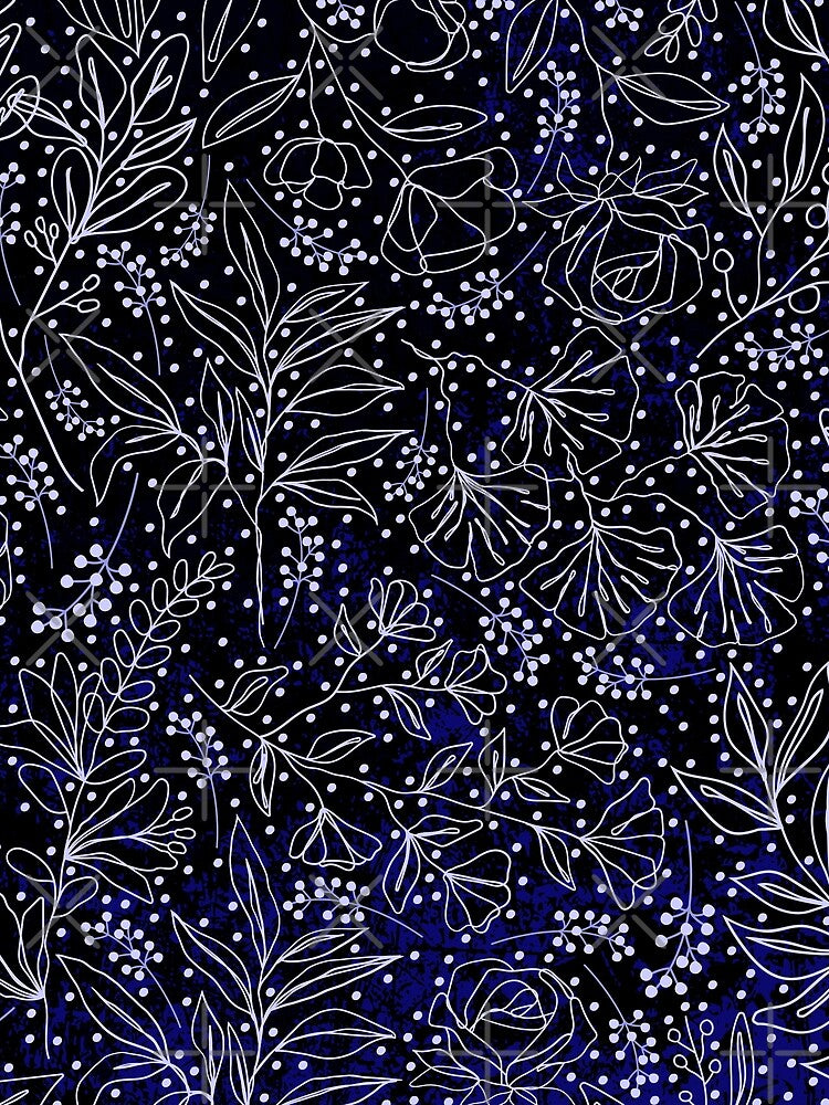 Floral Surface Pattern in Black Blue and Lilac by humnoo