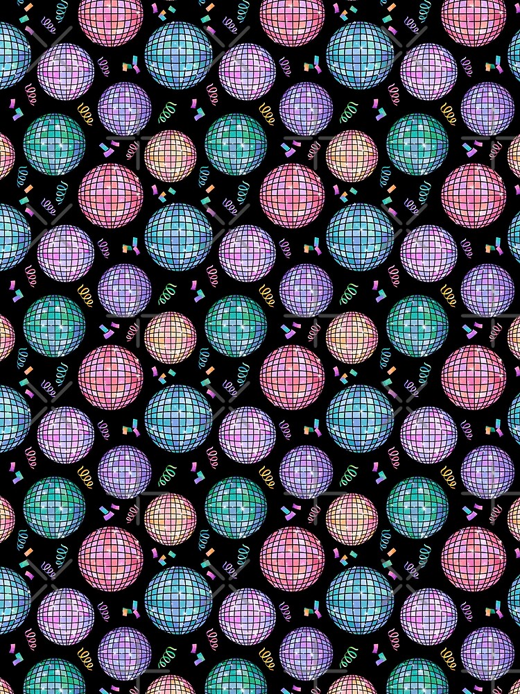 Rainbow Watercolor Disco Balls New Year's Eve Party Black by SamAnnDesigns