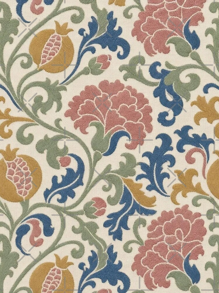 Jacobean Floral Seamless Pattern | Vintage Crewelwork Embroidery Wallpaper by StickyGuys