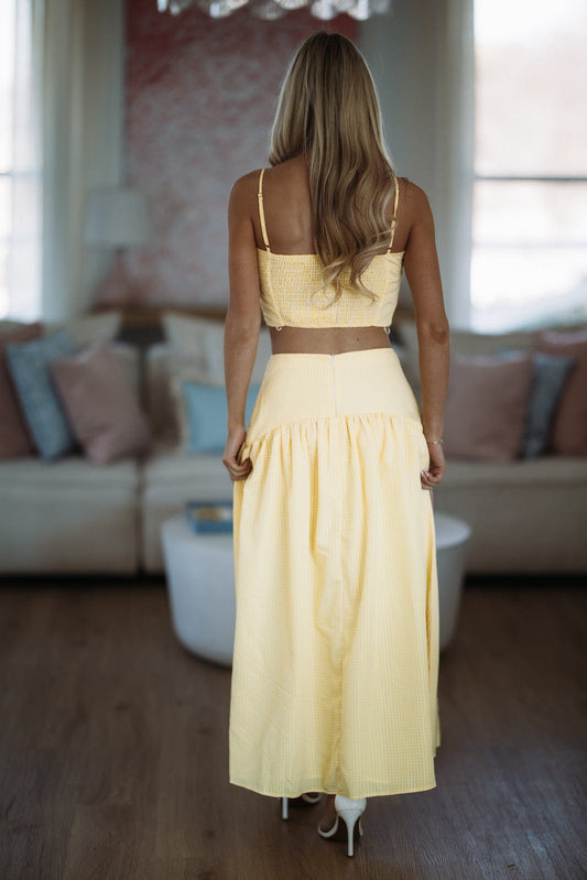 Nostalgia Check Maxi Skirt - Lemon Yellow and White