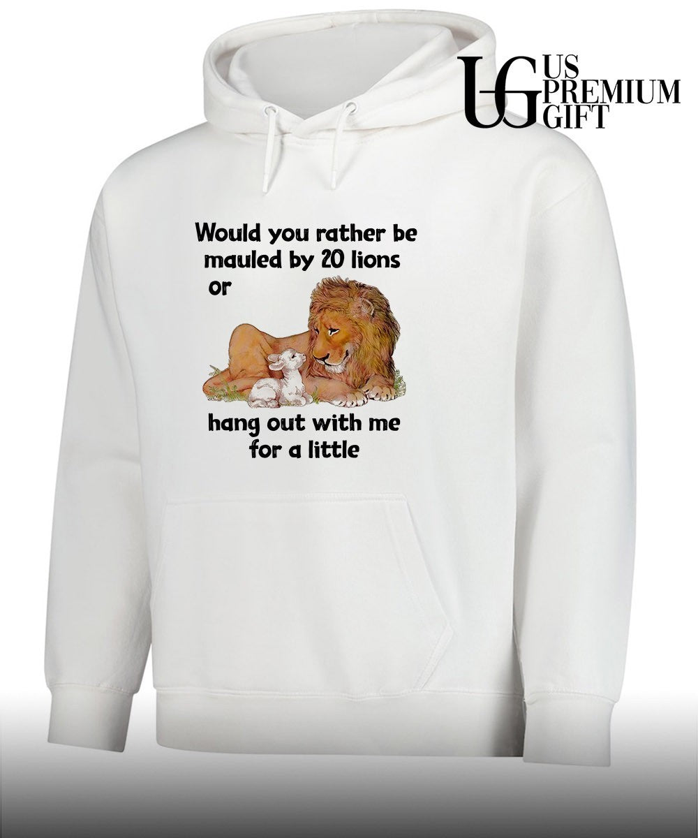 Biblical Peaceable Kingdom Lamb Lion would you rather be mauled by 20 lions shirt Unisex