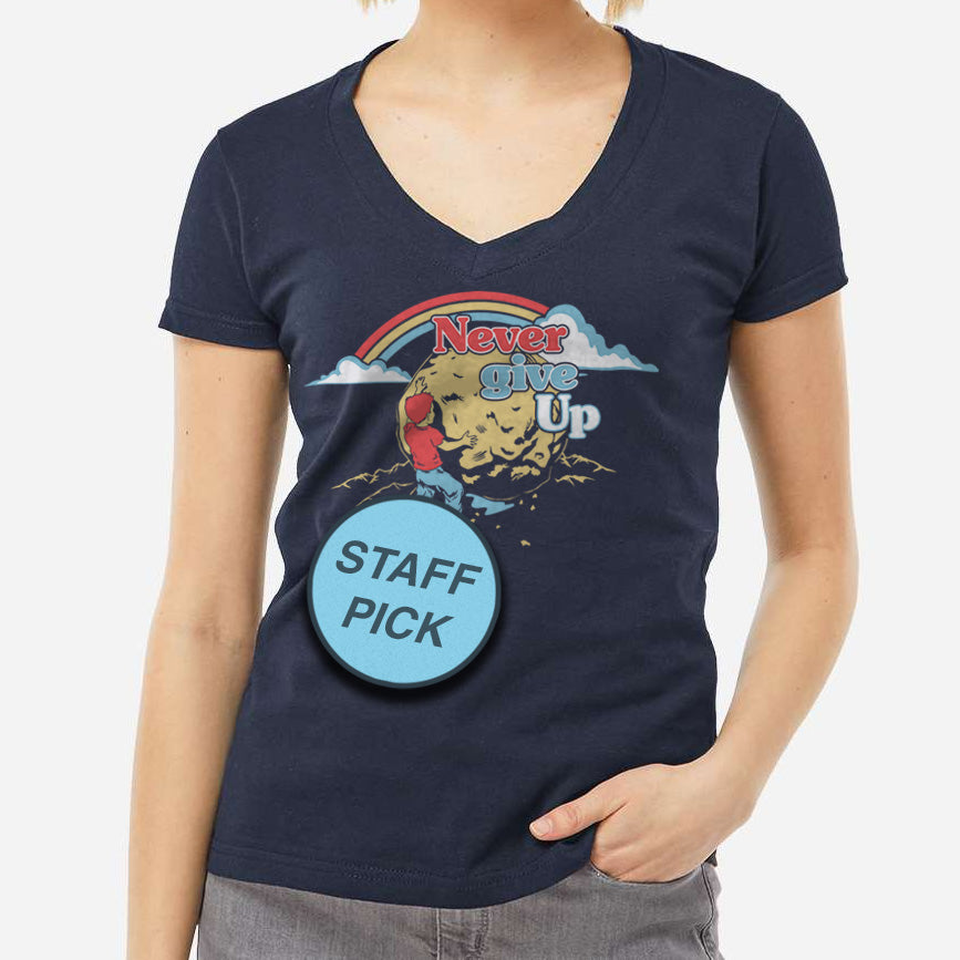 Women's Never Give Up Sisyphus Vneck T-Shirt