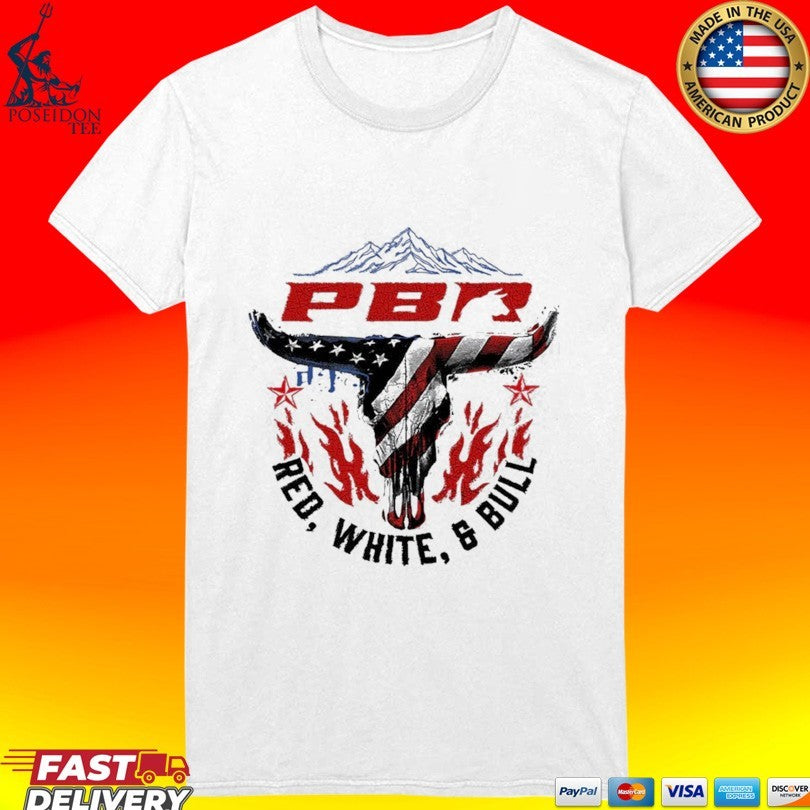 Professional Bull Riding PBR Red, White, And Bull Mountain Skull Unisex