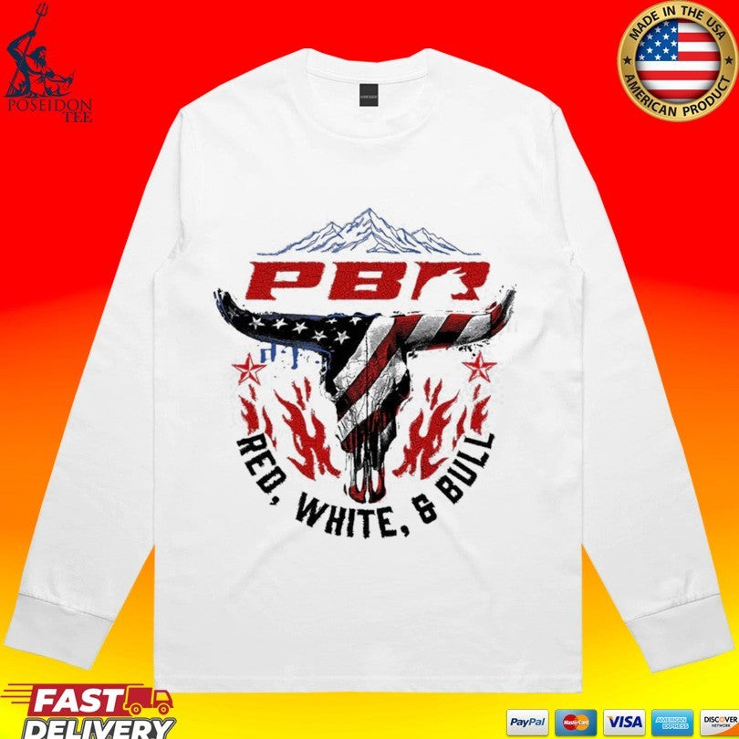 Professional Bull Riding PBR Red, White, And Bull Mountain Skull Unisex