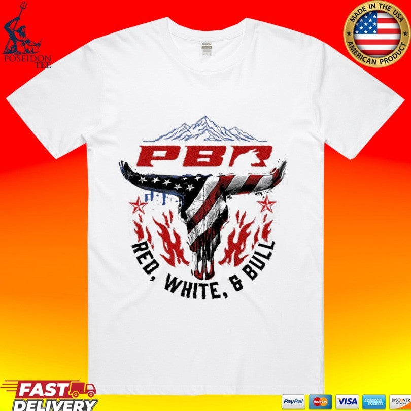 Professional Bull Riding PBR Red, White, And Bull Mountain Skull Unisex
