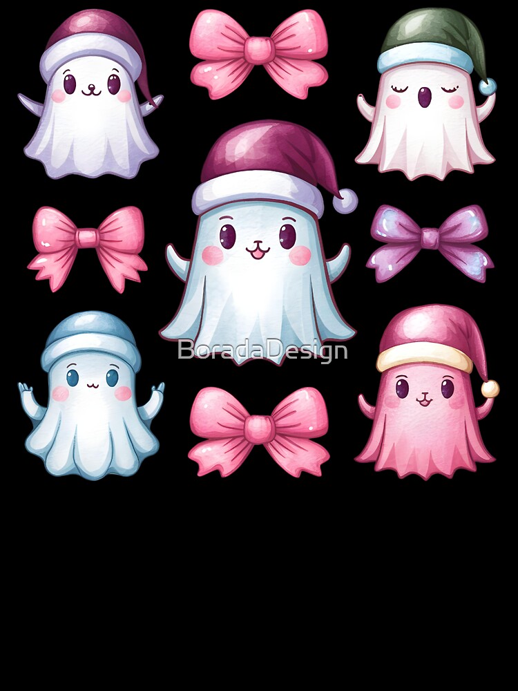Coquette Christmas Ghosts - Cute Holiday Art by RINRADA KHANMOREE