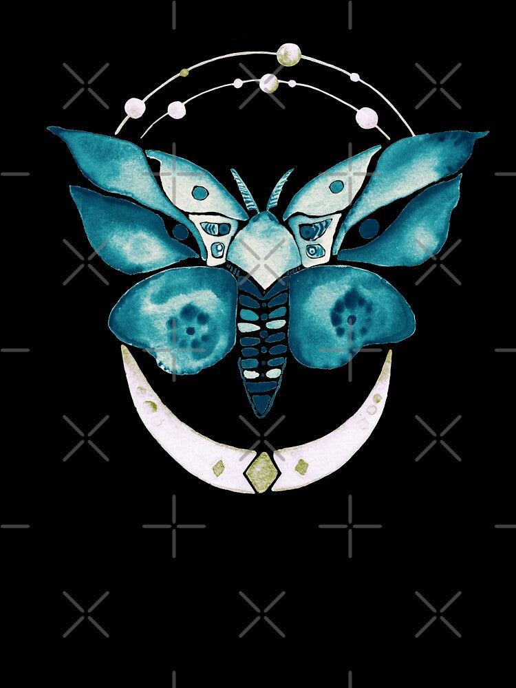 Watercolor lunar turquoise crystal moth by Isabelle-T