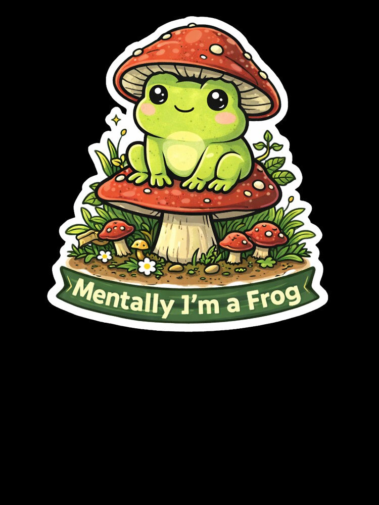 Mentally I'm a Frog – Cute Mushroom Frog Meme Sticker by VibeOffline Studio
