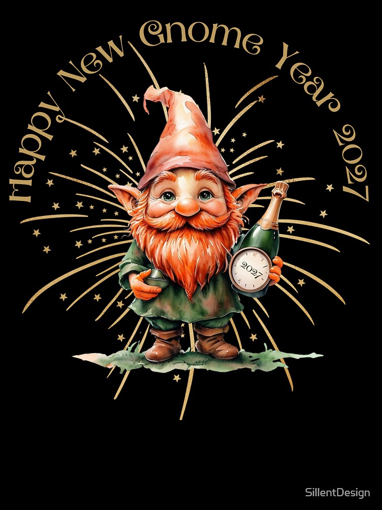 Happy New Year 2027 - Funny Gnome with Champagne Holiday Shirt by SillentDesign