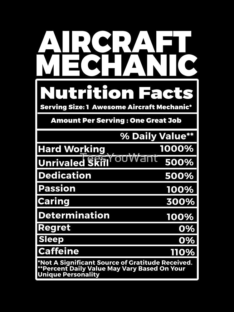 Aircraft Mechanic Nutritional Facts by TeesYouWant