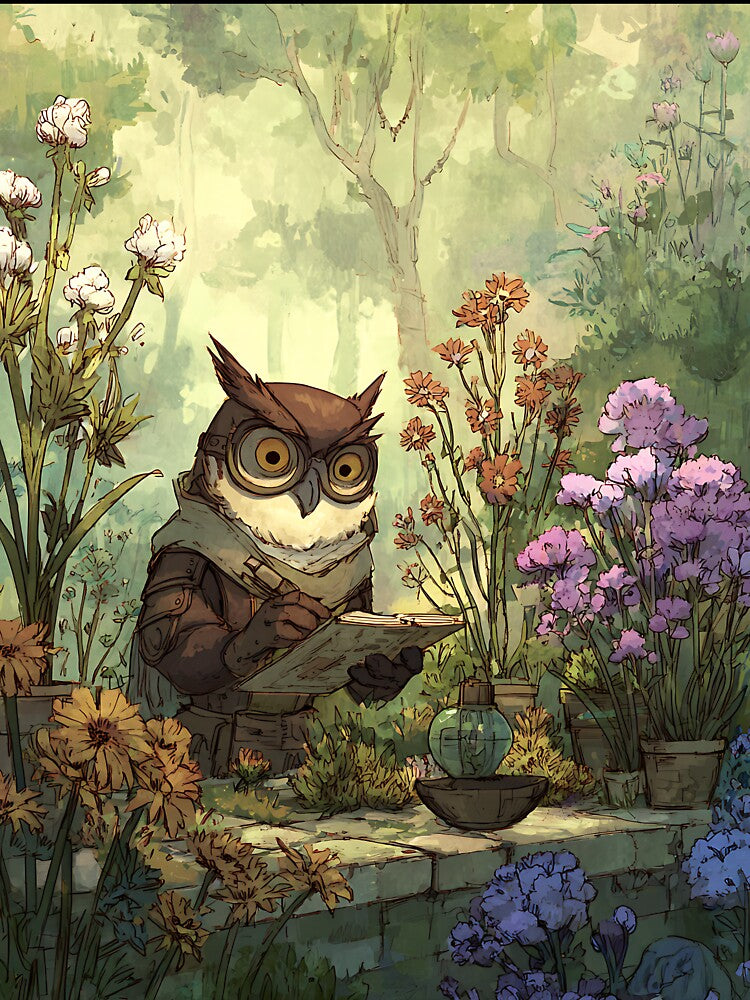 Light Academia Art: Owl's Botanical Sketchbook by bapupa