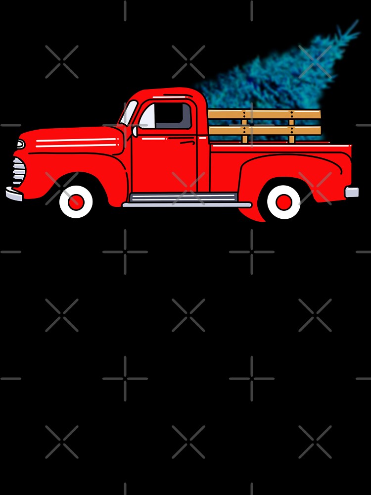 Vintage red pick-up truck drawing, holiday design, Christmas tree by hollycooper