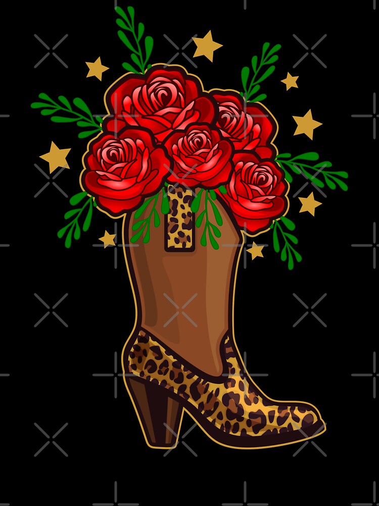 Christmas Cowgirl Boot and roses leopard print by iclipart