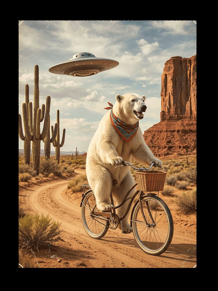Polar Bear Riding Bike Wild West Western UFO Animal Lover by dian-rody-crest