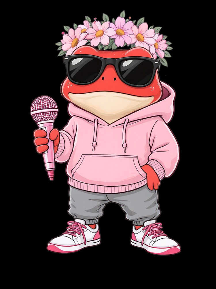 Pink Flower Crown Music Frog – Cute Aesthetic Frog Singer Illustration by ColorSplash123