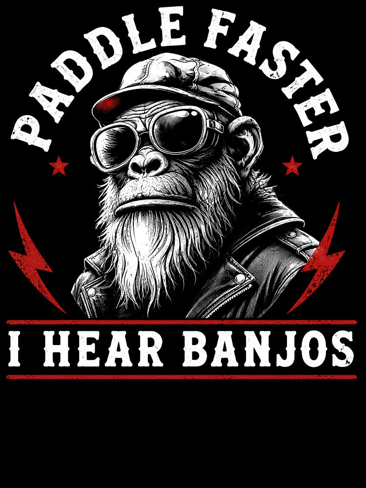 Paddle Faster I Hear Banjos Funny Biker Monkey Kayak Design by VGAfanatic