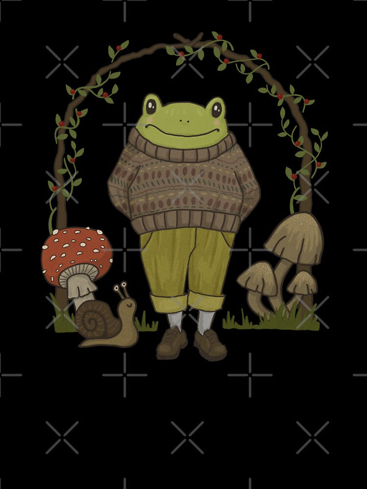 Goblincore Toad in Hipster: Dark Academia Frog in Vintage Sweater Embodying Cottagecore, Emo Grunge Fairycore Aesthetics, and Psychedelic Fantasy Garden by MinistryOfFrogs