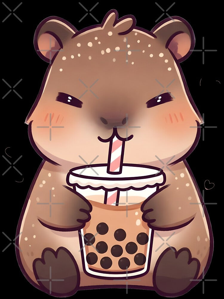 Kawaii Capybara Drinking Milk Tea by Clauxel