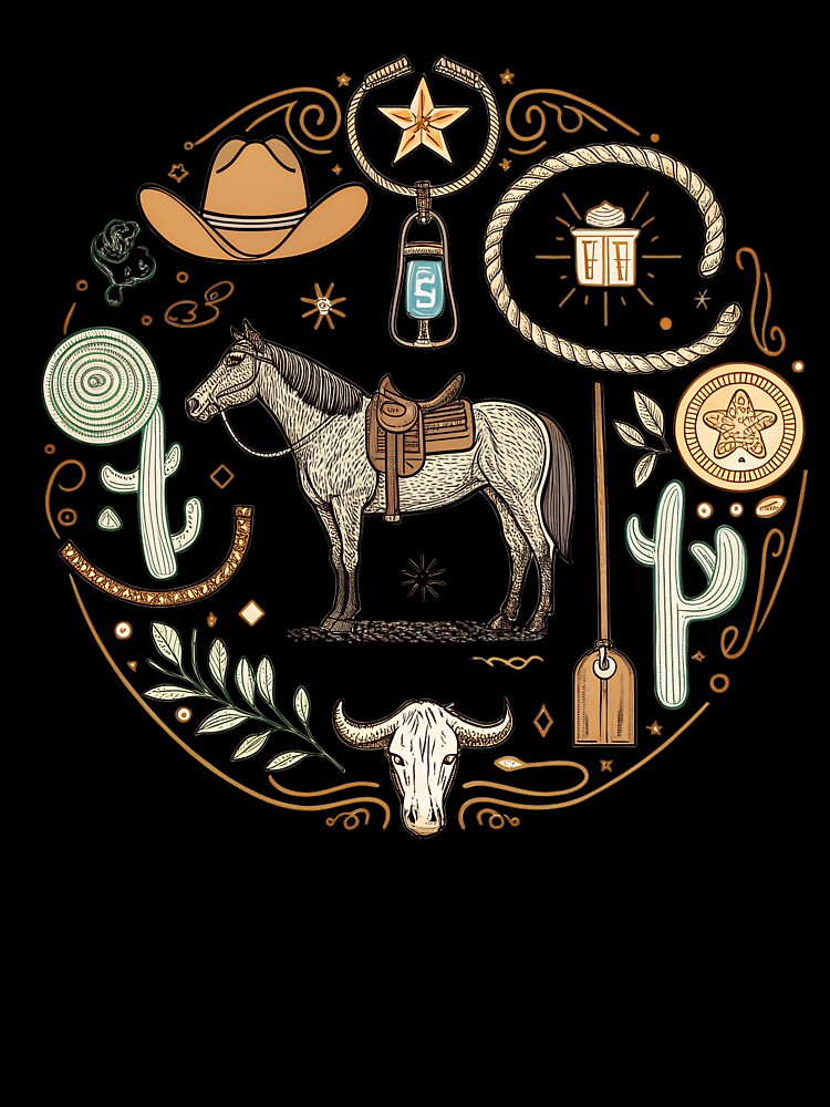 Cutting Horse Collage – Vintage Western Rodeo Line Art Design by VividOrganica