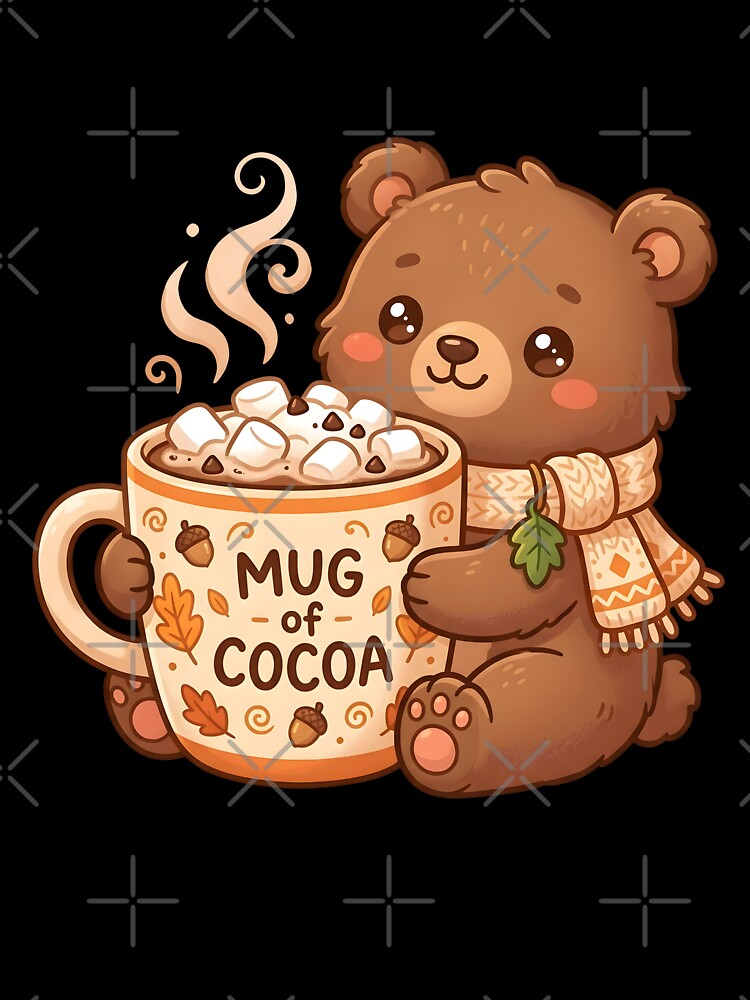 Cute Kawaii Teddy Bear Hot Cocoa Mug Autumn by BobaBunny76