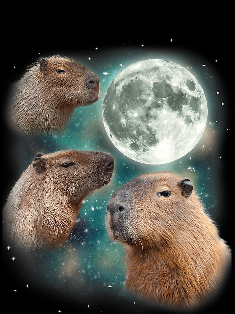 3 Capybara Moon Giant Rodents Weird Howling Parody Art for Men Women Kids , Capybara Gift Lover by DZIRI NAJAT