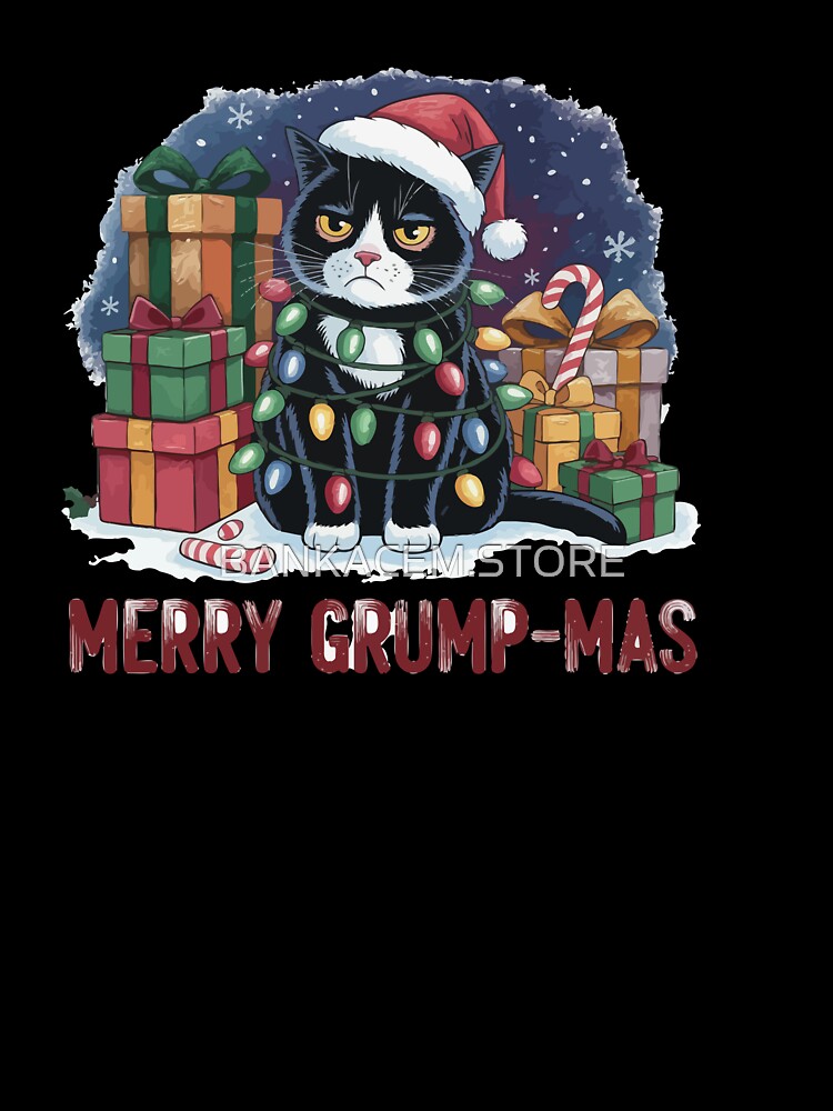 Merry Grump-mas: A Humorous Grumpy Cat Holiday Illustration by BANKACEM.STORE