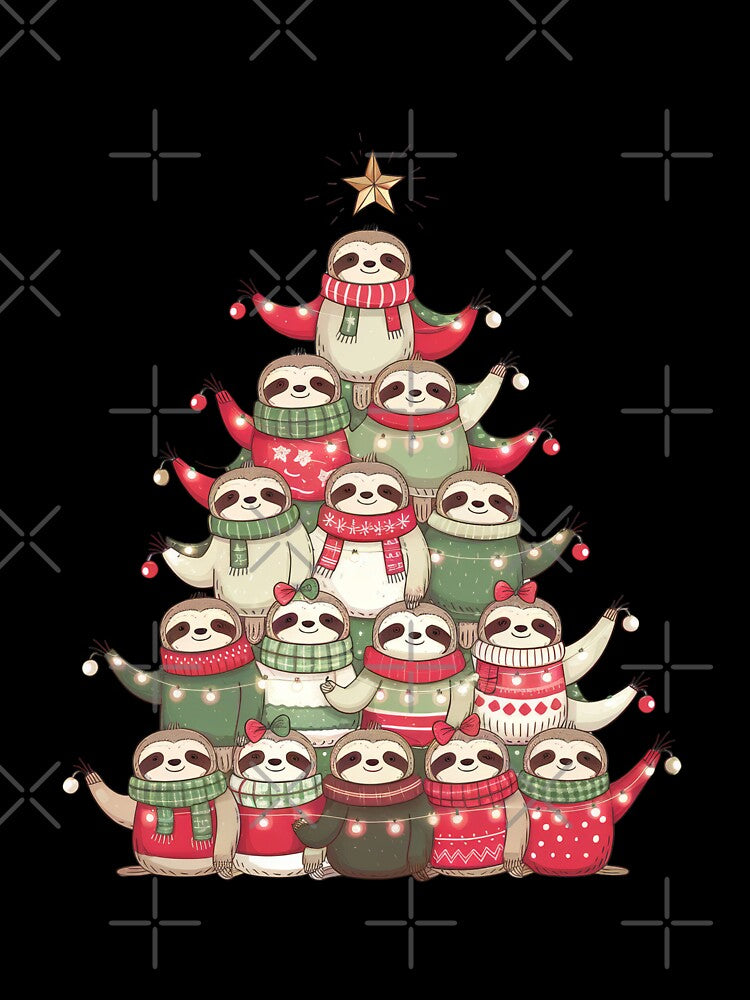 Ugly Xmas  Sweater Cute Cozy Winter Laid Back Sloth Christmas Tree by zenpatterns