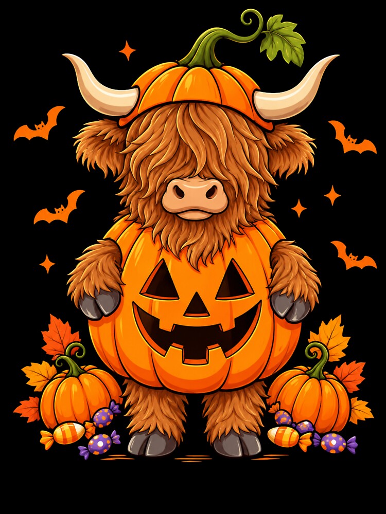 Pumpkin Highland Cow Halloween Costume Art by Artbyrome