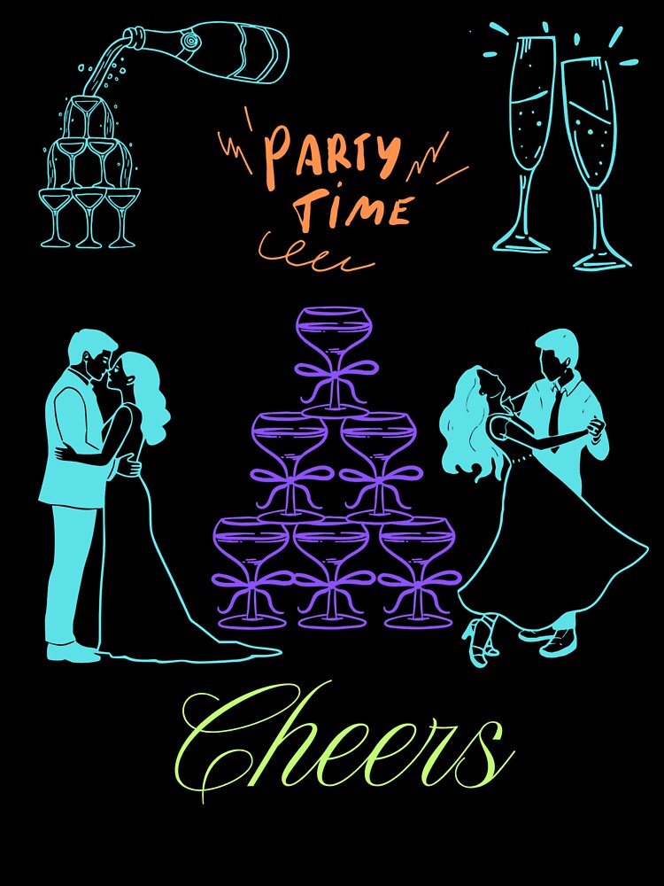 Cheers Party Time Stacked Champagne Glasses colorful by MusikalTales