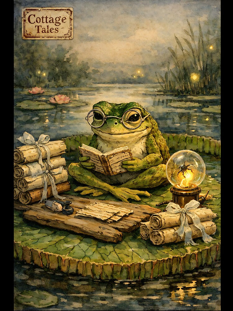 The Lily-Pad Librarian - Cottagecore Frog by bapupa
