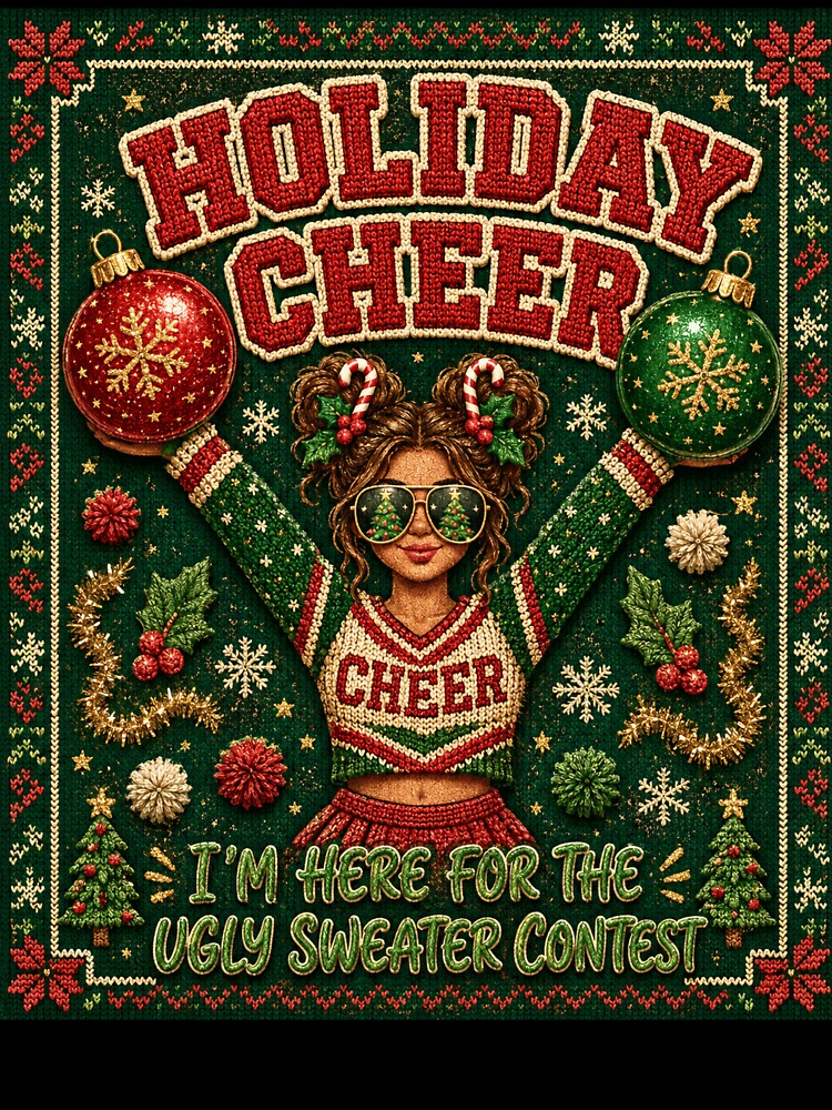 Holiday Cheer Ugly Christmas Sweater Party Cheerleader Design by NADIASHOP86