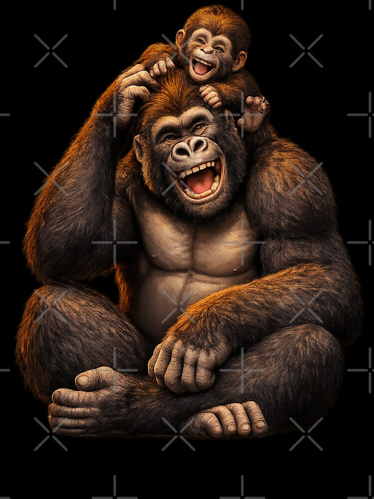 Gorilla Father And Baby: Funny Joyful Wildlife Father's Day Gift by TheAngelHeart