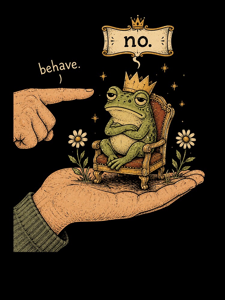 Behave? No. Grumpy Frog King Vintage Humor by WILLIAMS-BR