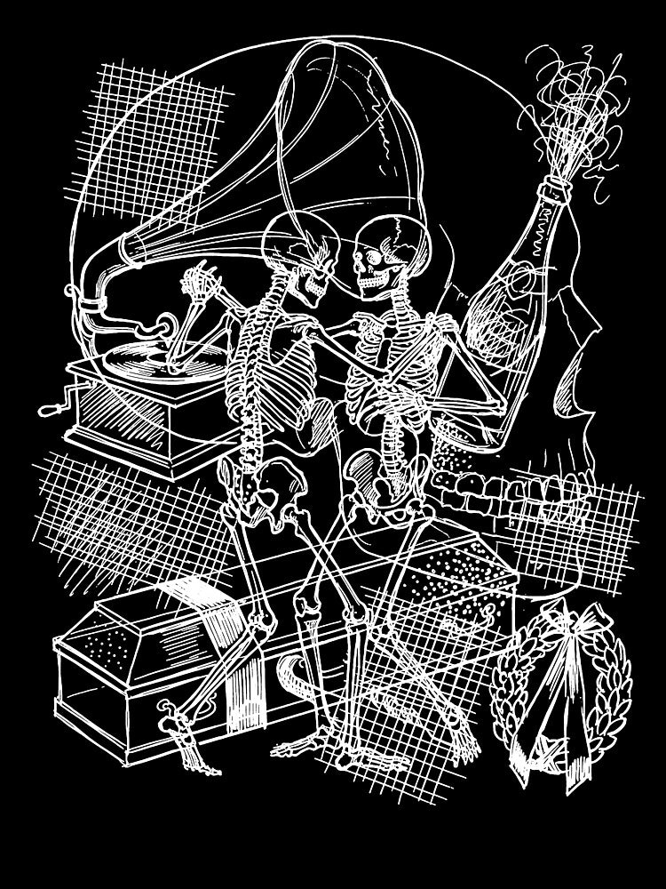 Danse Macabre - Gothic Dancing Skeletons Gramophone Champagne Graphic Art by FreiherrPK