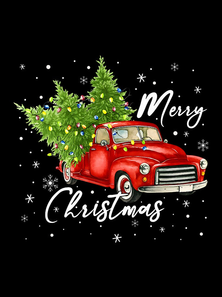 Merry Christmas Red Truck Tree Classic Winter Scene by nryum