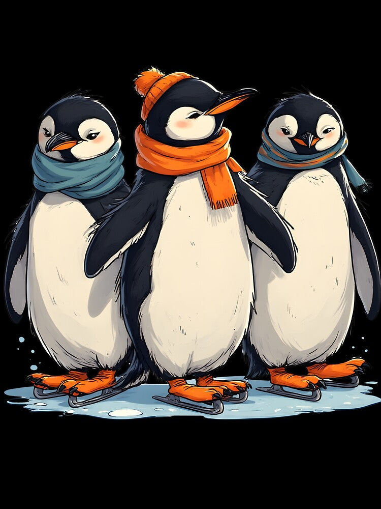 Skating Penguins Winter Trio – Cute Holiday Ice Skater Birds by Karolina’s Cozy Creations