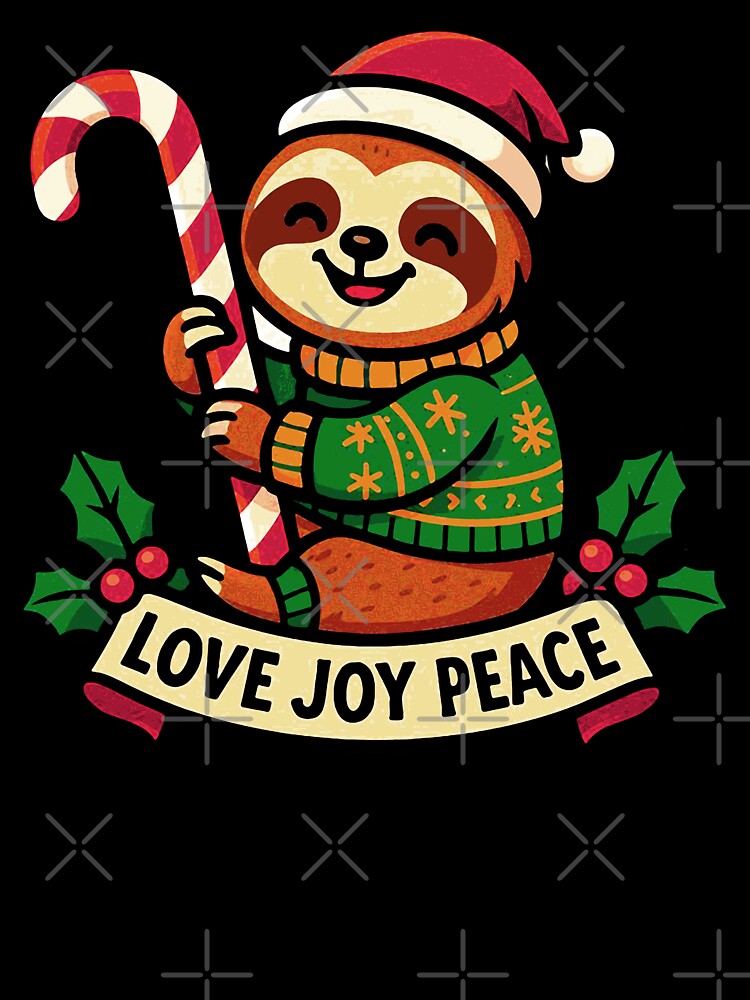 Love Joy Peace Sloth Christmas Candy Cane by plushism