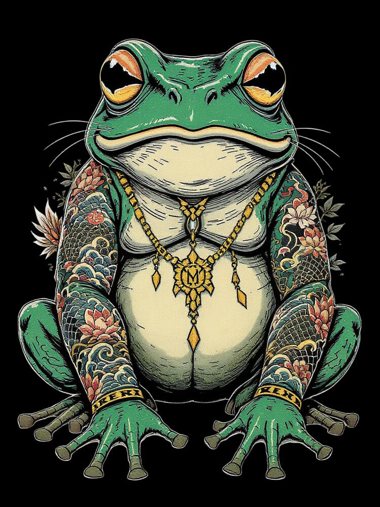 Frog Yakuza Tattoo Illustration | Japanese Irezumi Frog Gangster Art | Dark Vector Design by ColorSplash123
