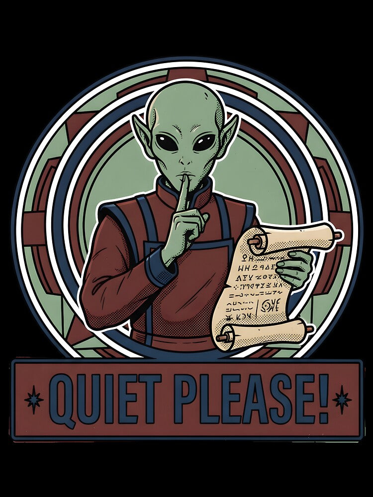 Alien Librarian Shushing Quiet Please Retro Comic Graphic by DuckOddity