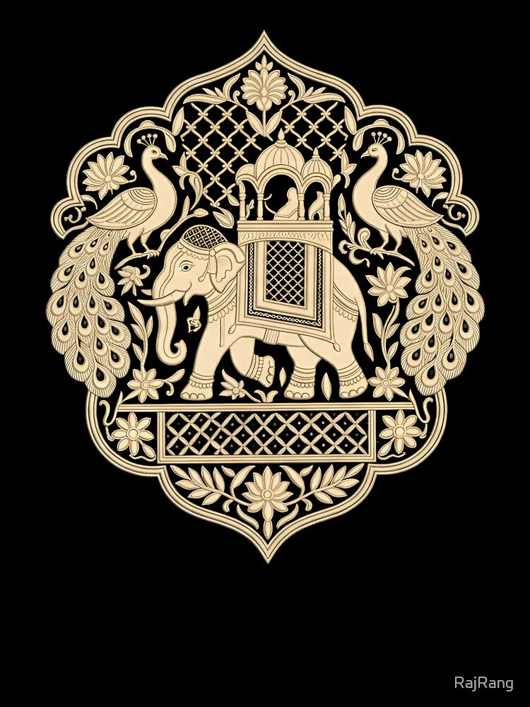 Champagne Indian Royal Elephant Zardozi Crest Artwork by RajRang