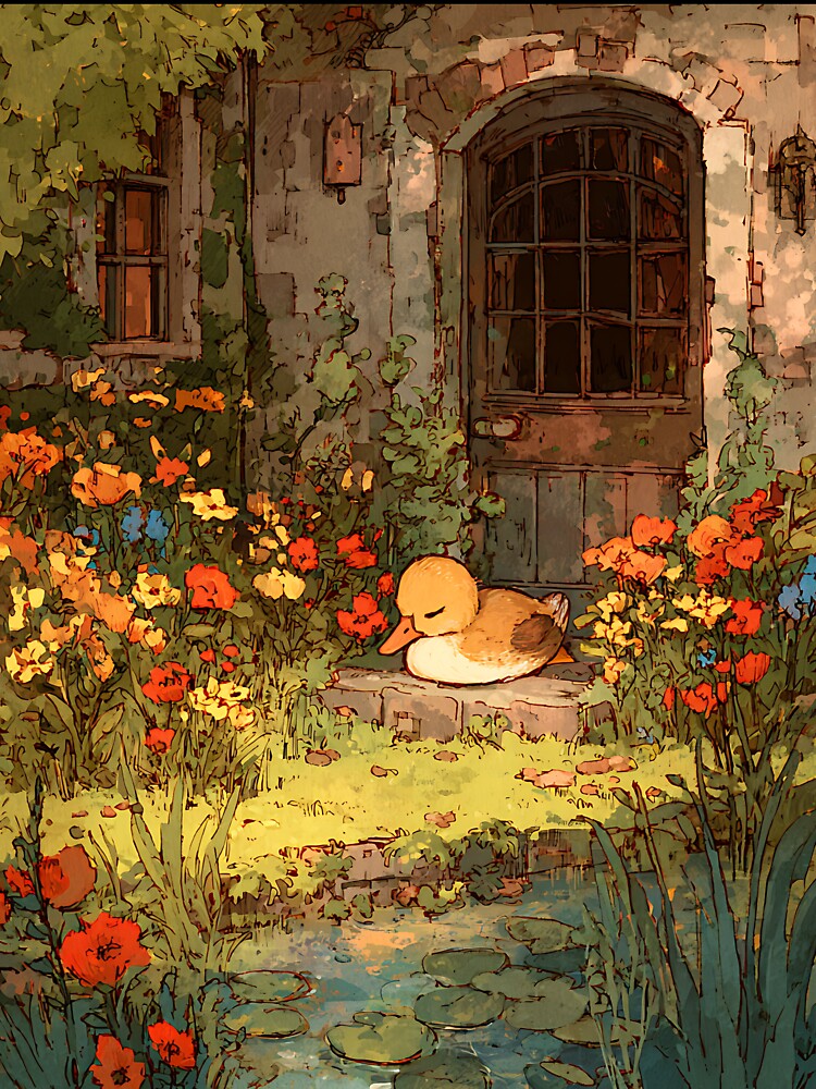 Cottagecore Art: Duckling's Garden Nap by bapupa
