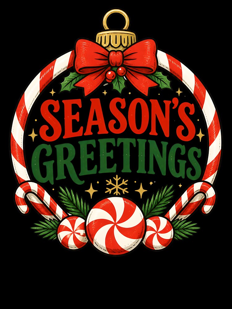 Season's Greetings Candy Cane and Peppermint Christmas Design by KristenosNehk