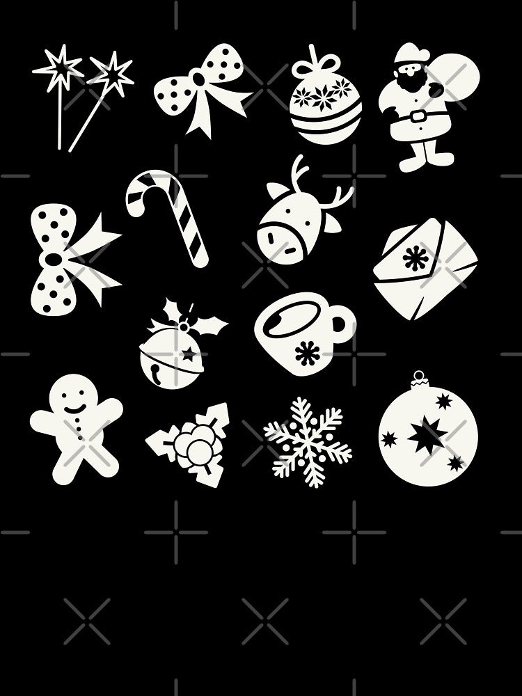 Christmas snowflake,Jingle bells, Santa Claus, candy, tree, black & white by Patternsonly