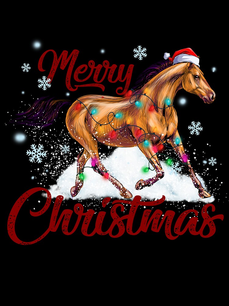 Funny Horse With Santa Hat Christmas Lights Design For Horse Kids Men by MortiStolten