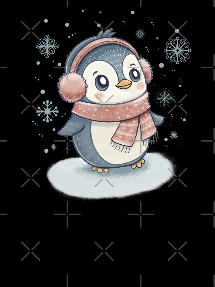 Cute Kawaii Christmas Penguin | Cozy Winter Scarf & Earmuffs by Xatutik.art
